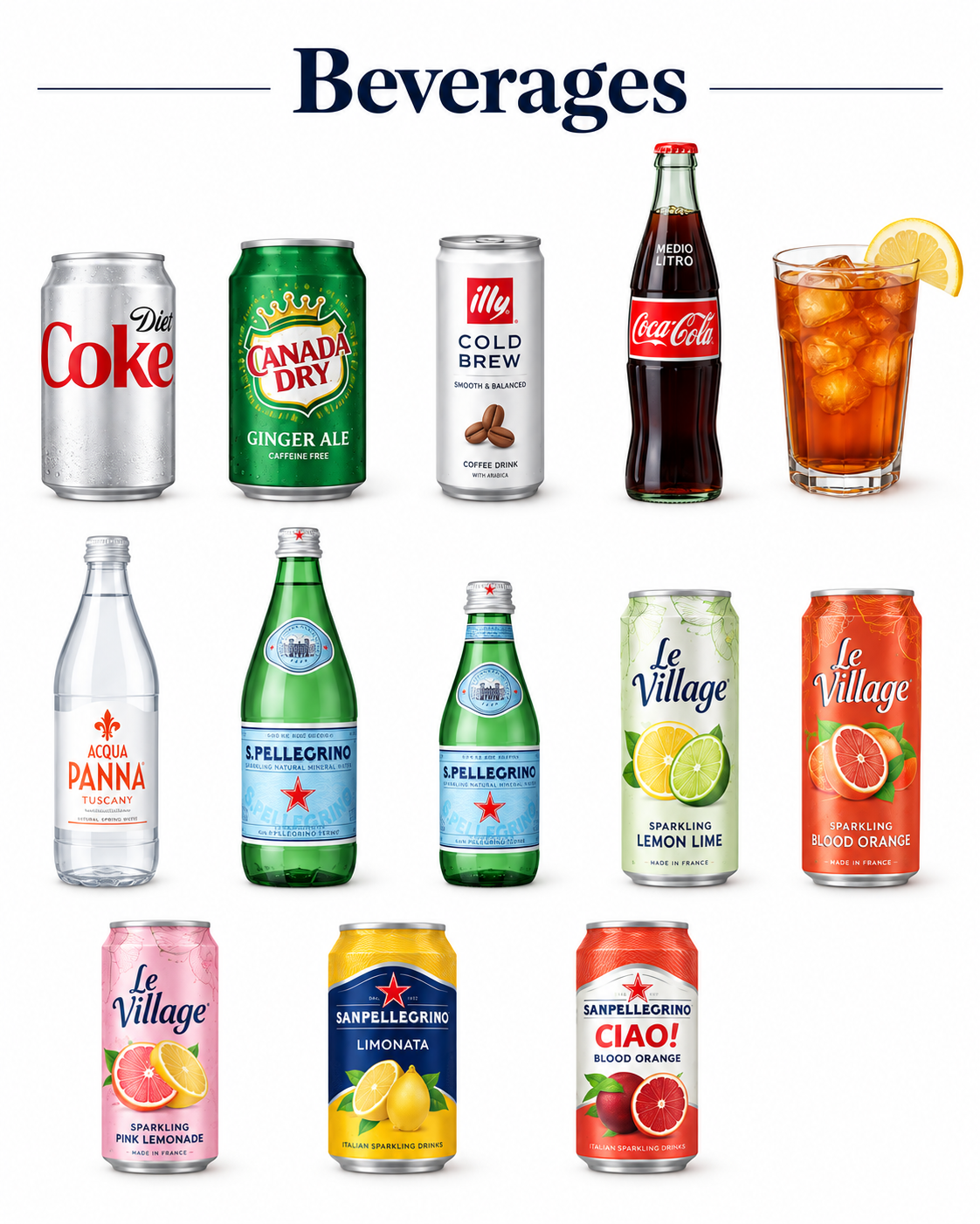 All Aboard beverage selection with bottled and canned drinks